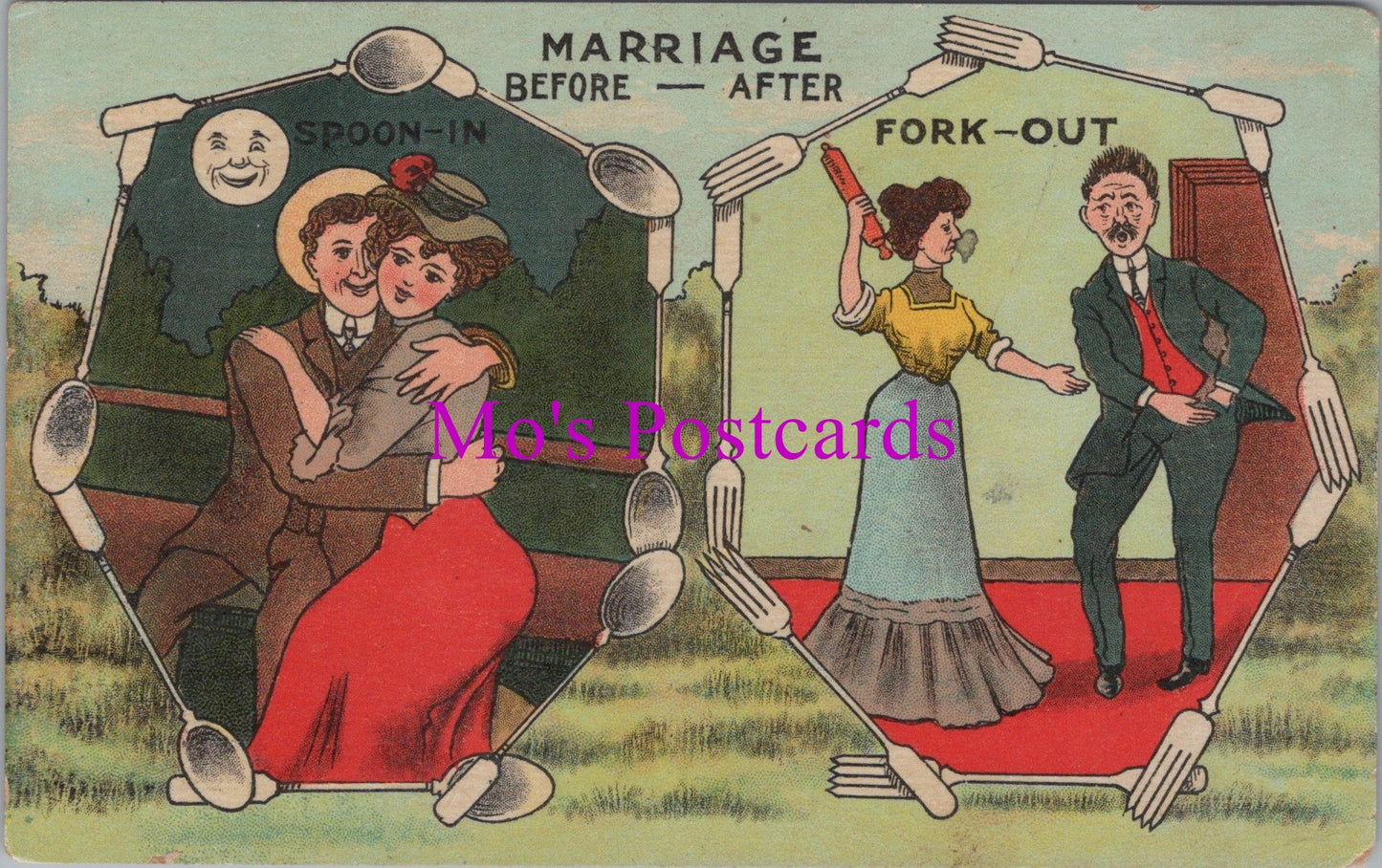 Comic Postcard - Marriage, Married Life, Spoon, Fork, Cutlery  SW14612