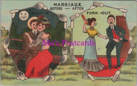 Comic Postcard - Marriage, Married Life, Spoon, Fork, Cutlery  SW14612