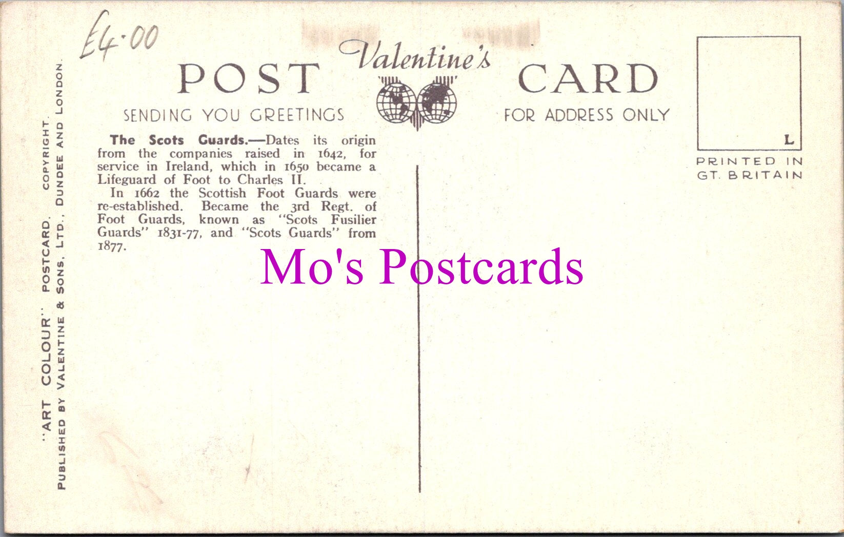 Military Postcard - The Scots Guards Piper   SW14617