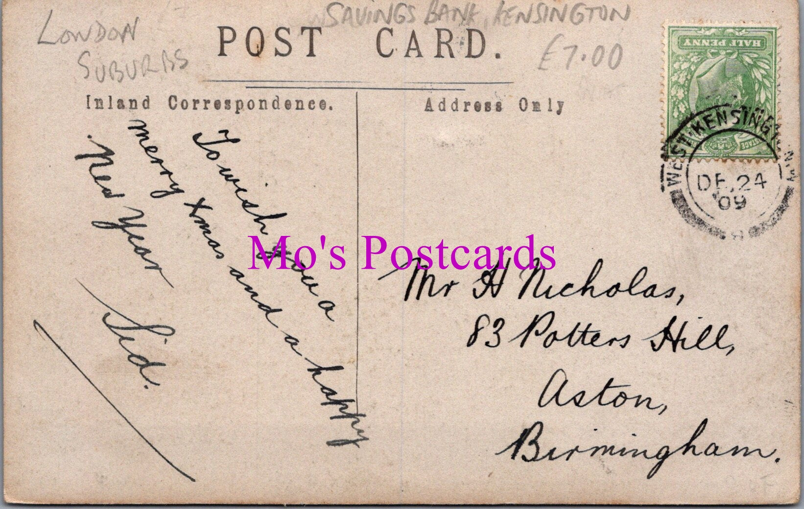 London Postcard - Savings Bank, Kensington  SW14632
