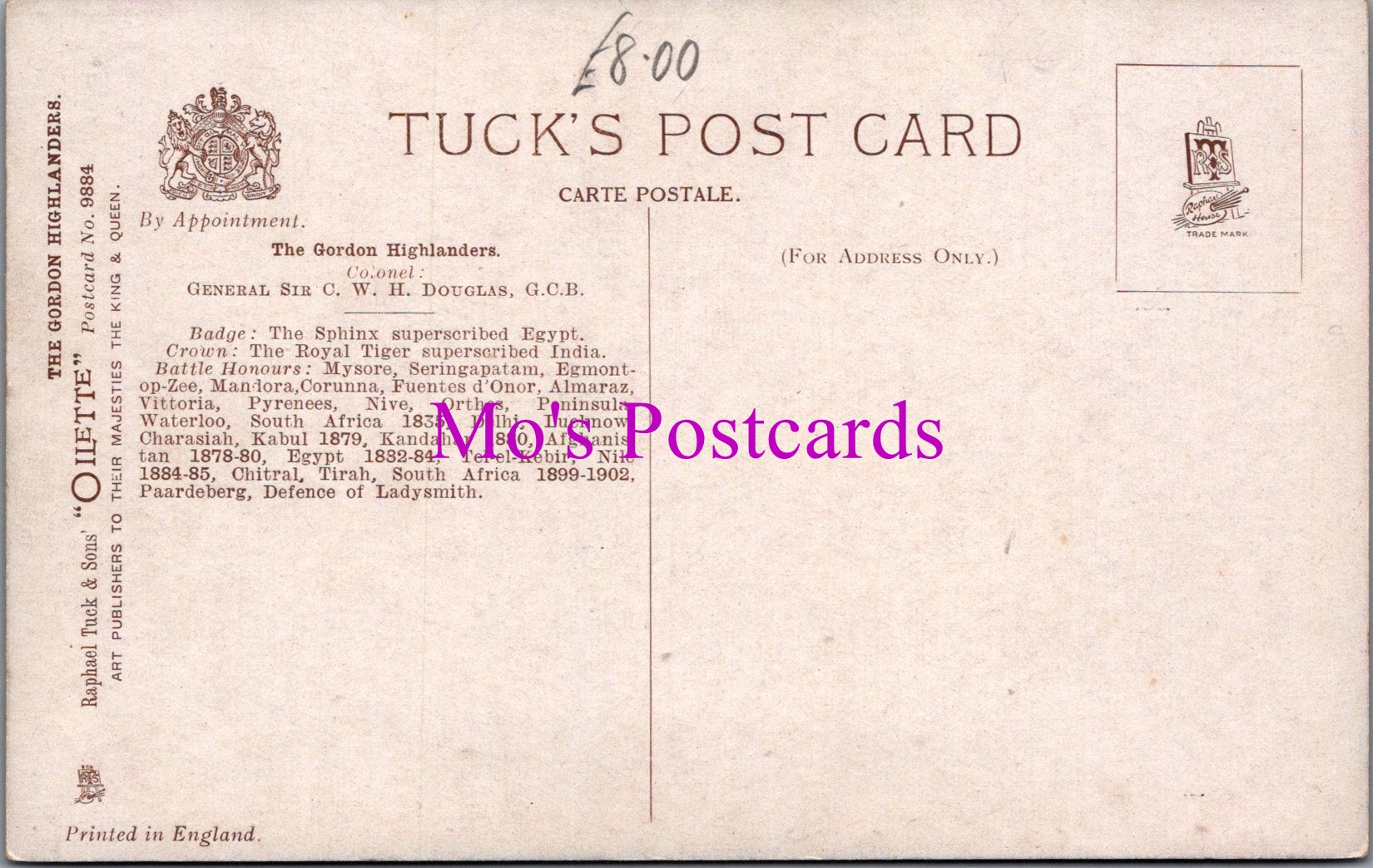Military Postcard - The Gordon Highlanders, Harry Payne  SW15136