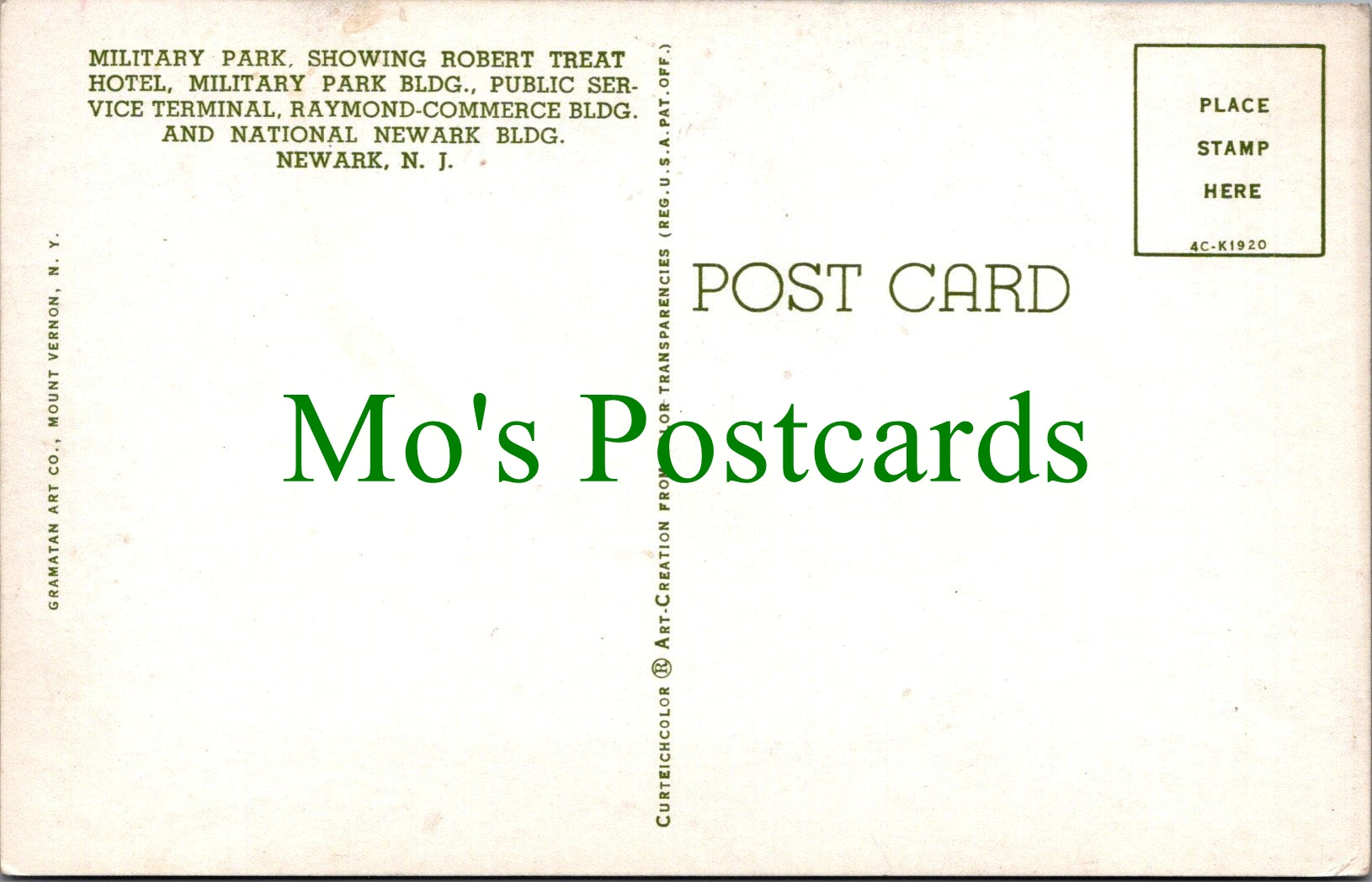 America Postcard - Military Park, Newark, New Jersey SW13613