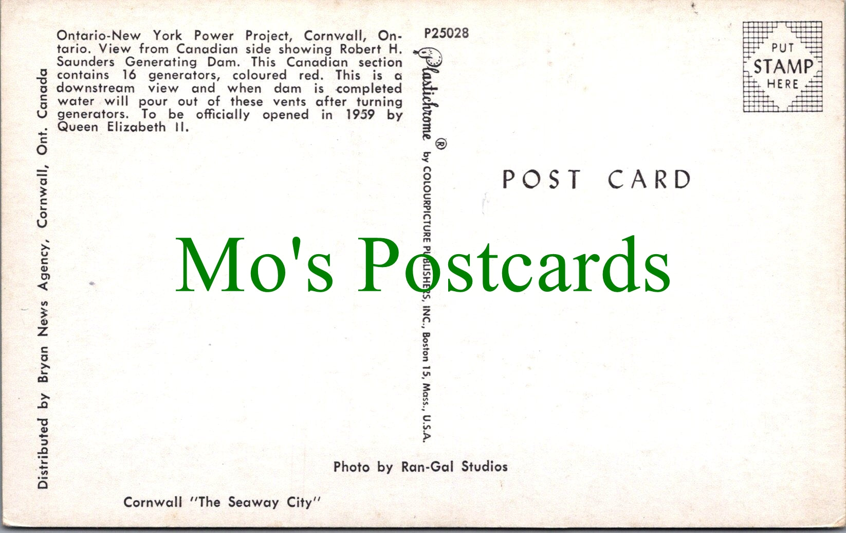 Canada Postcard - Ontario-New York Power Project   SW13629