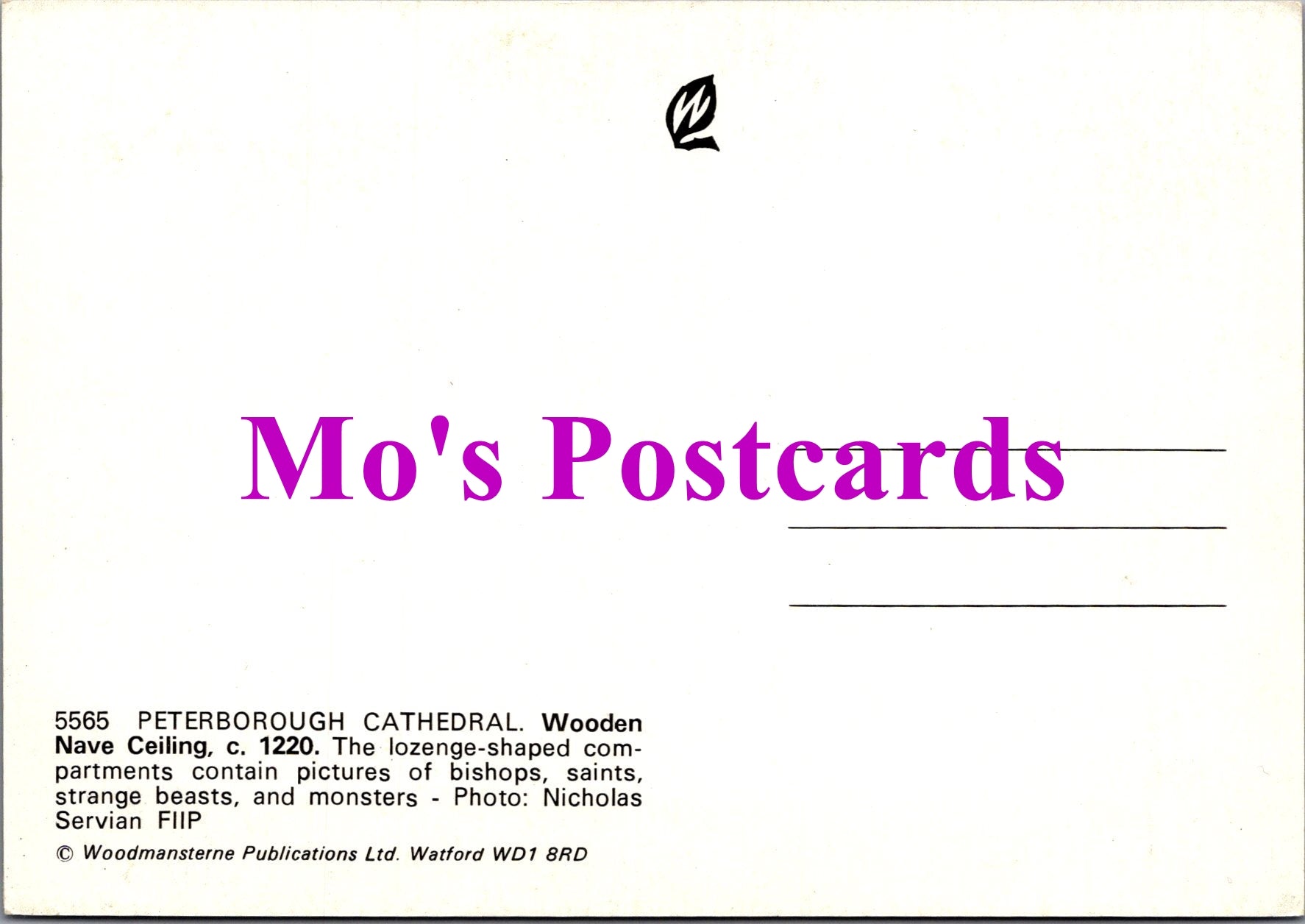 Cambridgeshire Postcard - Peterborough Cathedral, Wooden Nave Ceiling c1220 -  SW1503