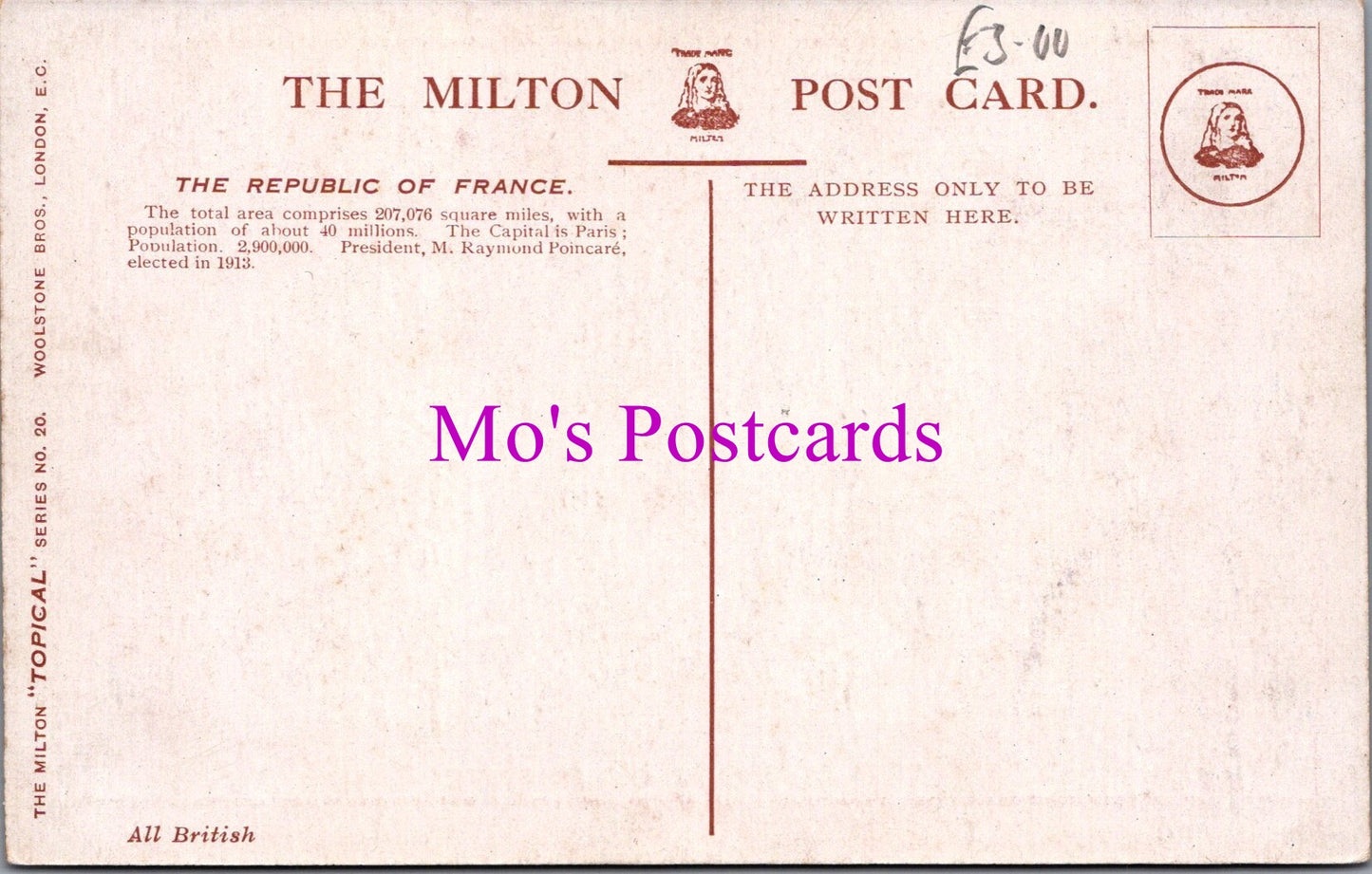 Patriotic Postcard - The Republic of France Flag  SW14260