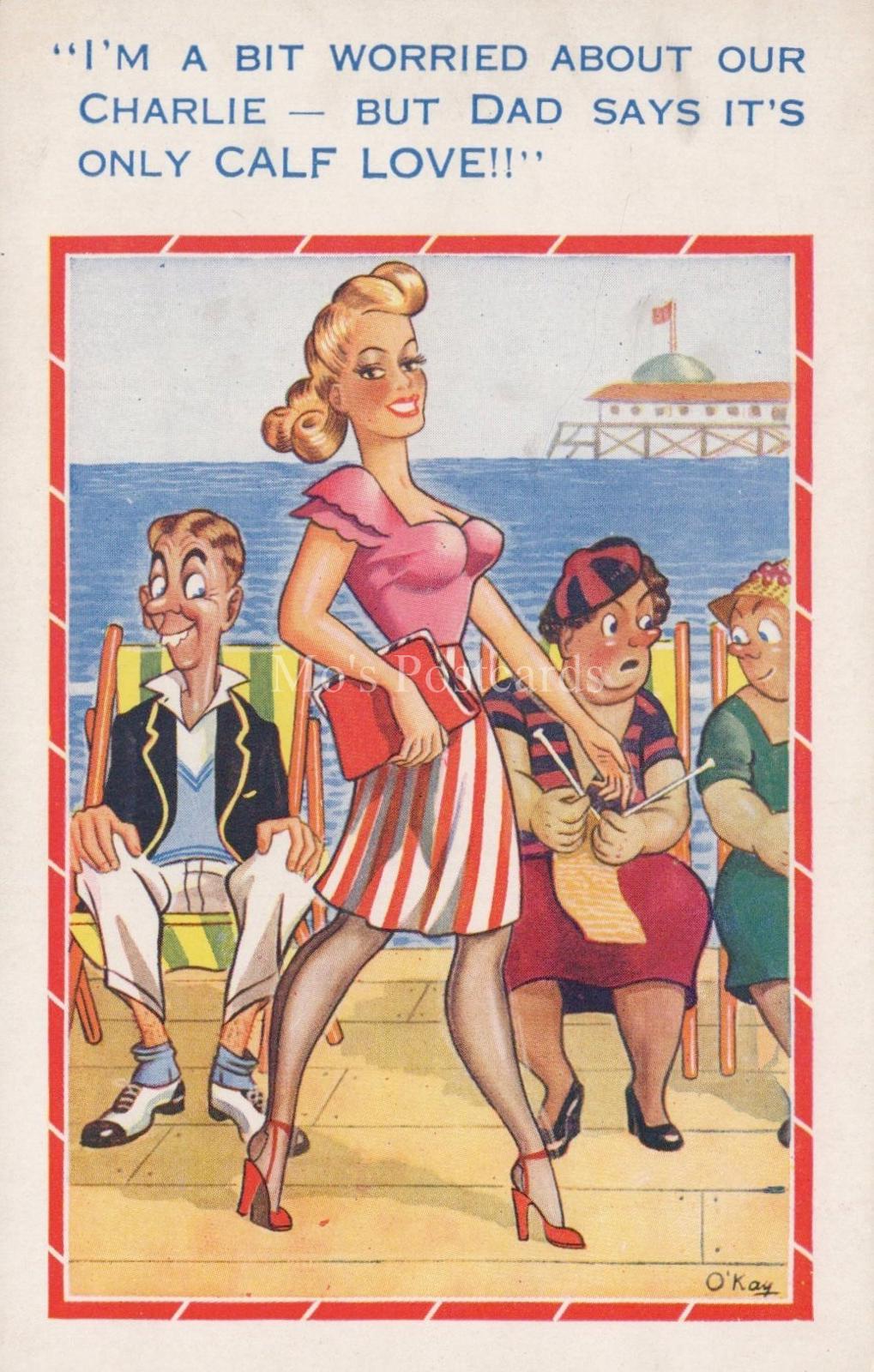 Comic Postcard: Saucy Seaside Humour, Watching a Young Lady, Artist O'Kay XT114