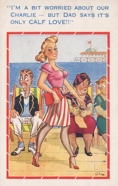 Comic Postcard: Saucy Seaside Humour, Watching a Young Lady, Artist O'Kay XT114