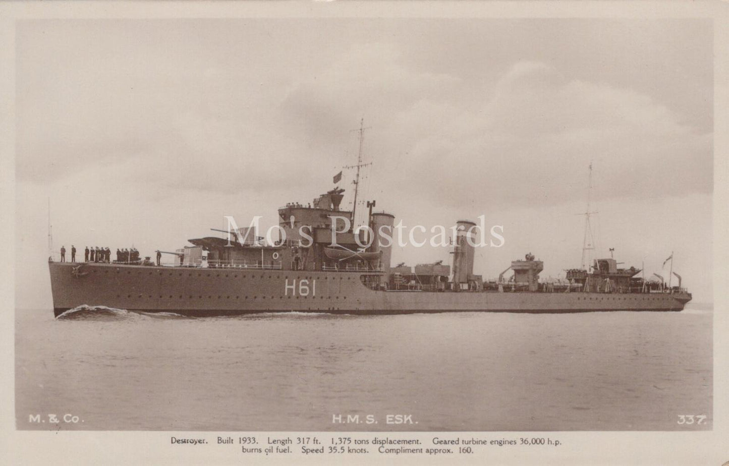 Naval History Postcard - HMS Esk, Royal Navy E-Class Destroyer XT118