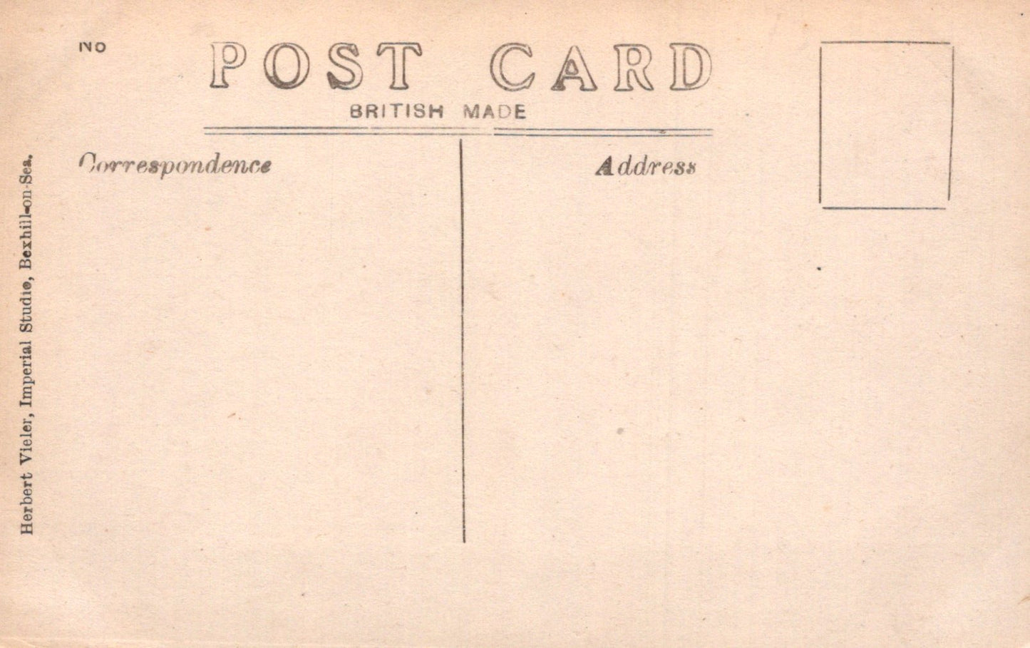 Back of a vintage postcard with text fields for correspondence and address.