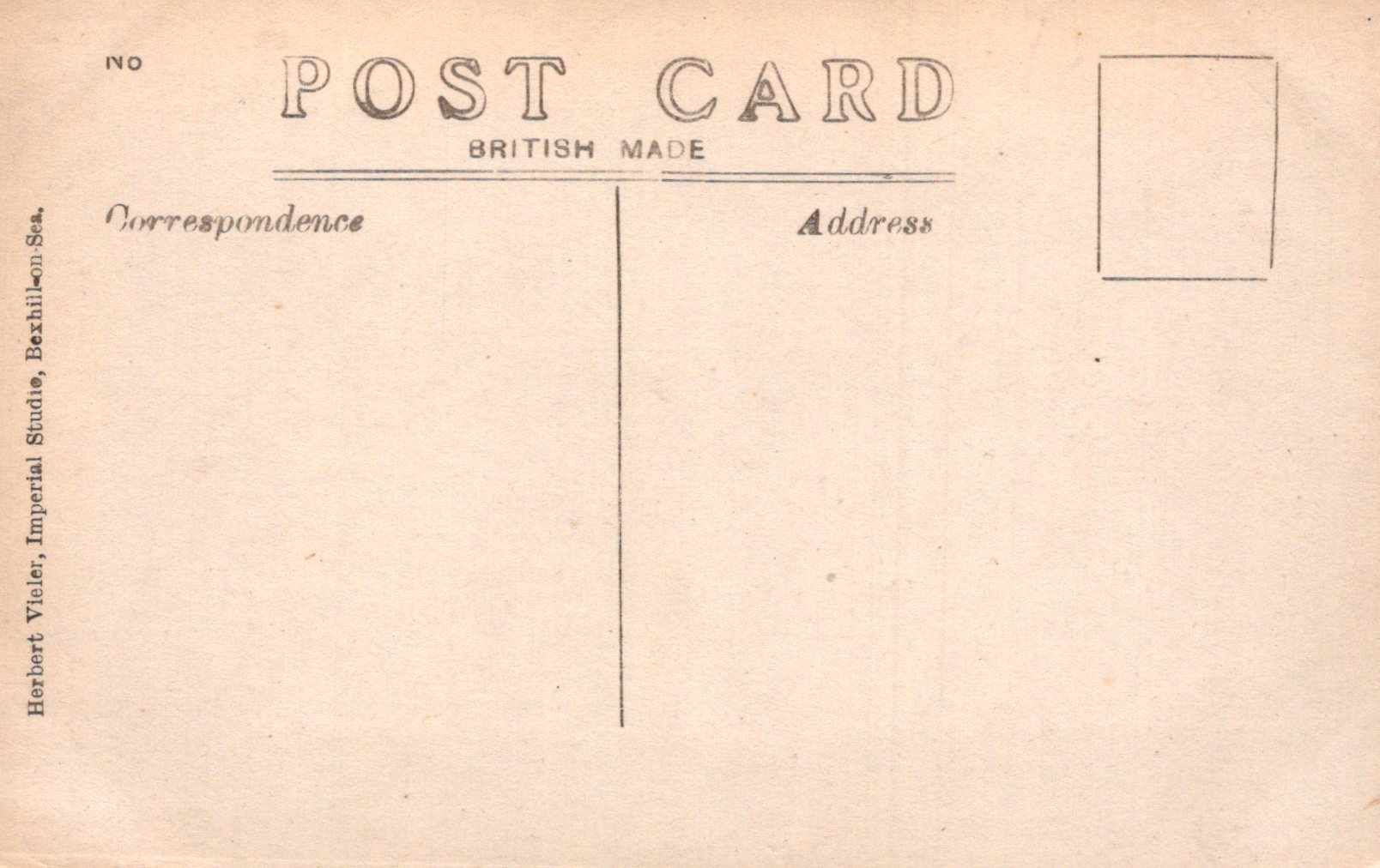 Back of a vintage postcard with text fields for correspondence and address.