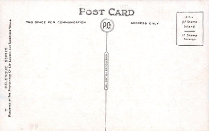 Vintage postcard with black text and symbols on a white background