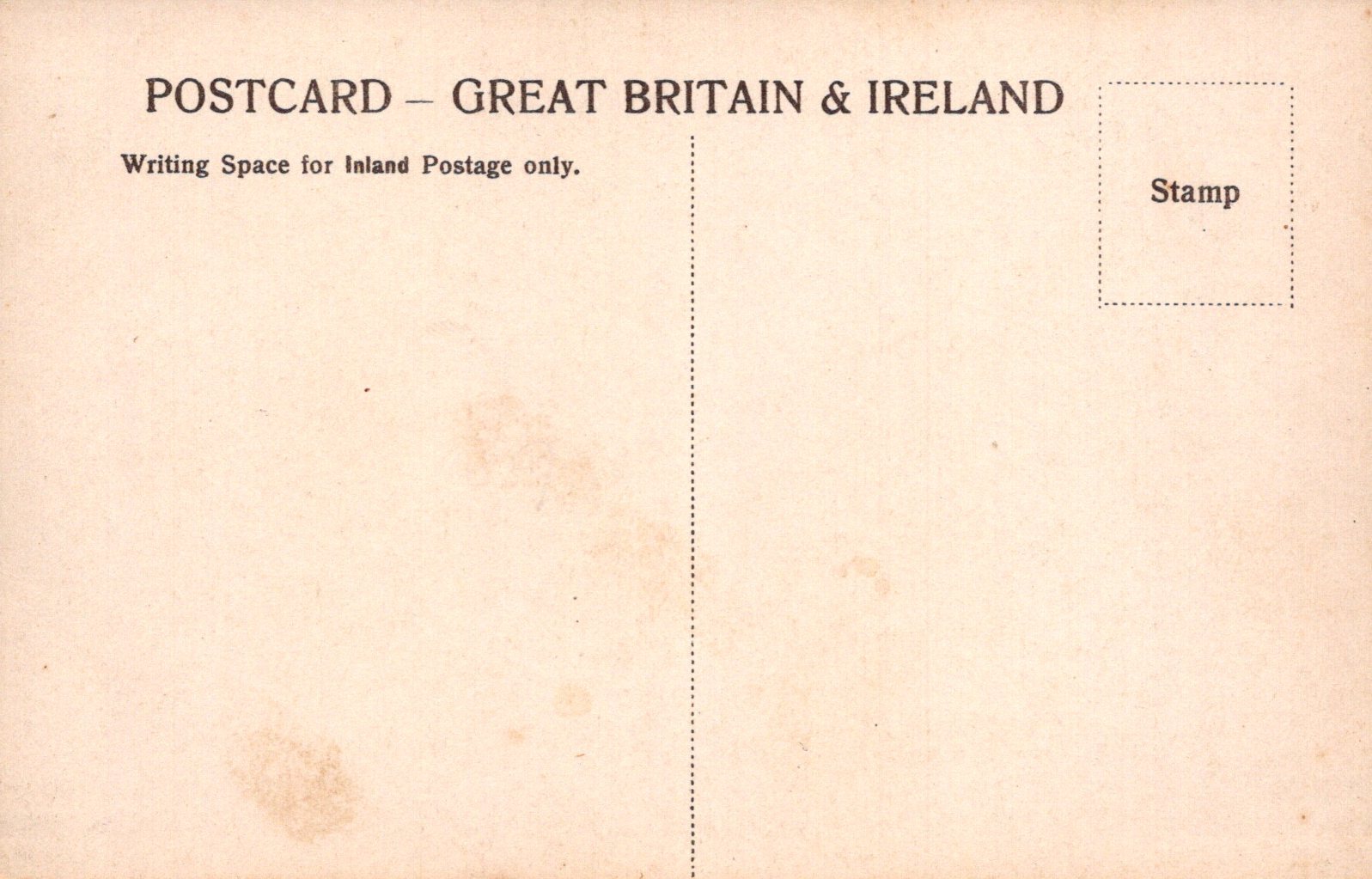 Vintage postcard from Great Britain & Ireland with stamp area and writing space.