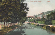 Load image into Gallery viewer, Vintage postcard view of a river with trees and buildings in the background, labeled &#39;View near River, Dover&#39;.
