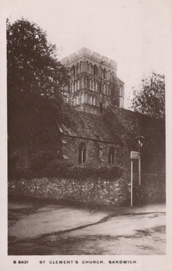 Vintage black and white photograph of St. Clement's Church in Sandwich