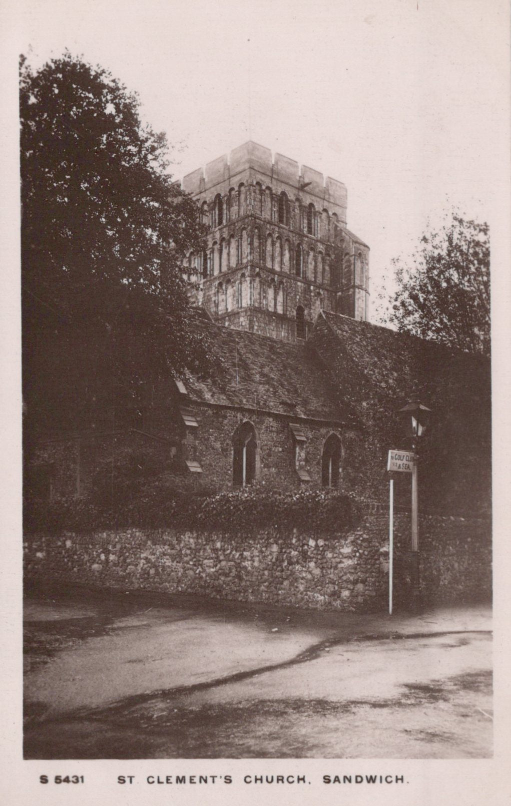 Vintage black and white photograph of St. Clement's Church in Sandwich