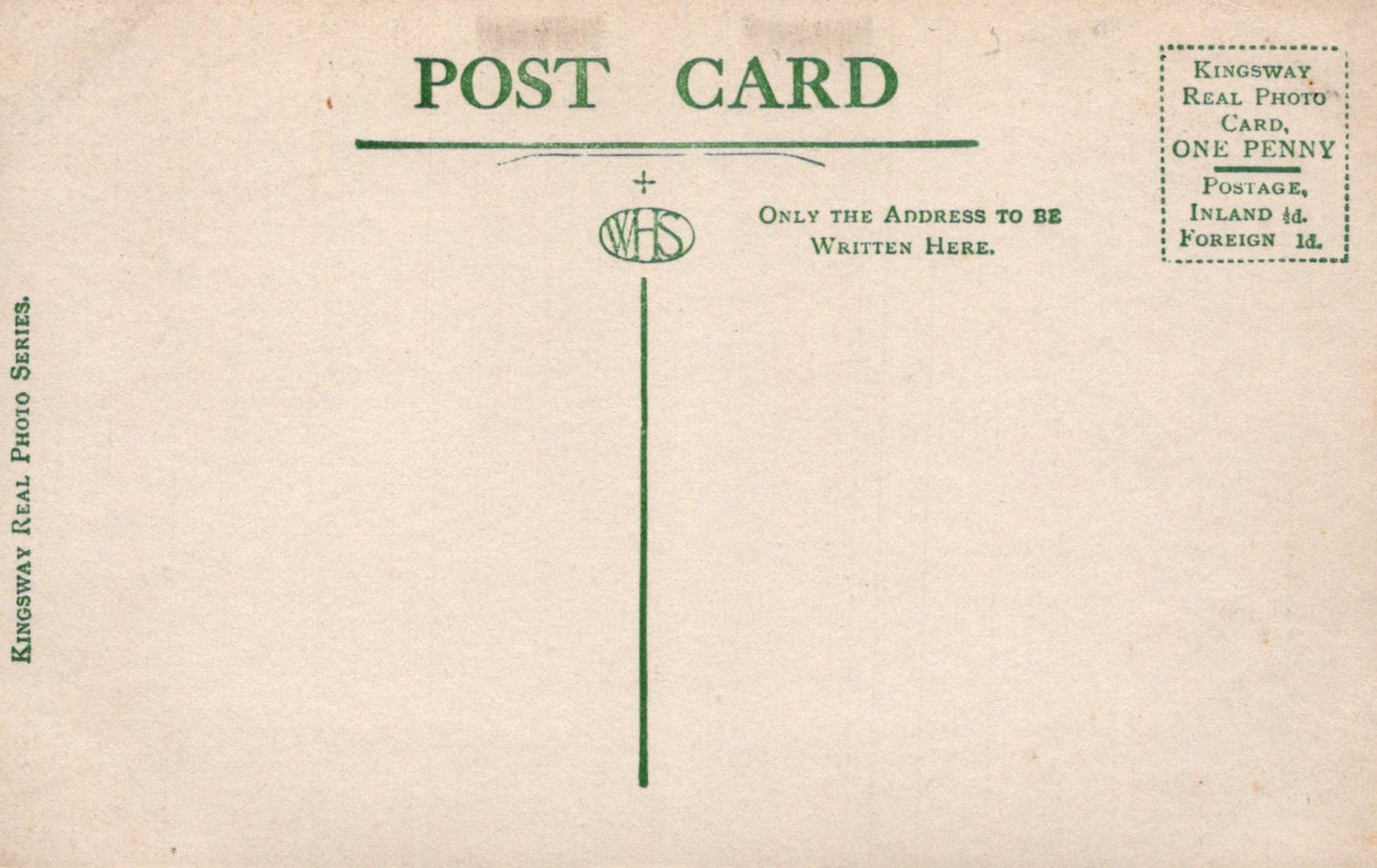 Vintage postcard with text and a logo on a beige background