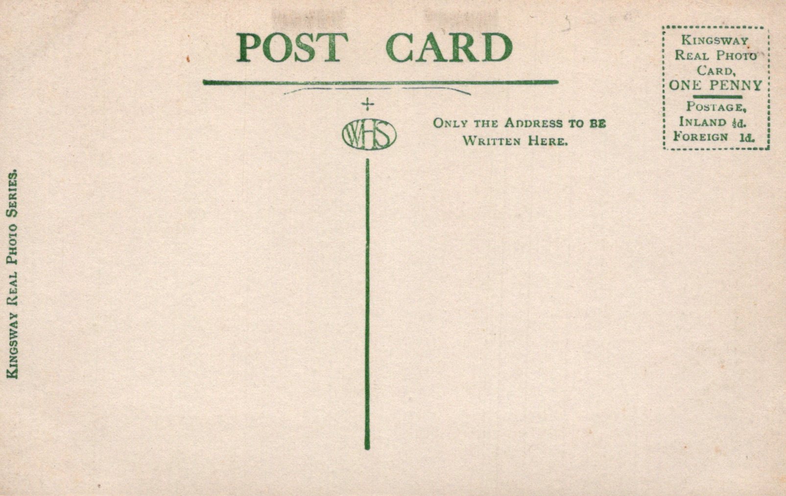 Vintage postcard with text and a logo on a beige background