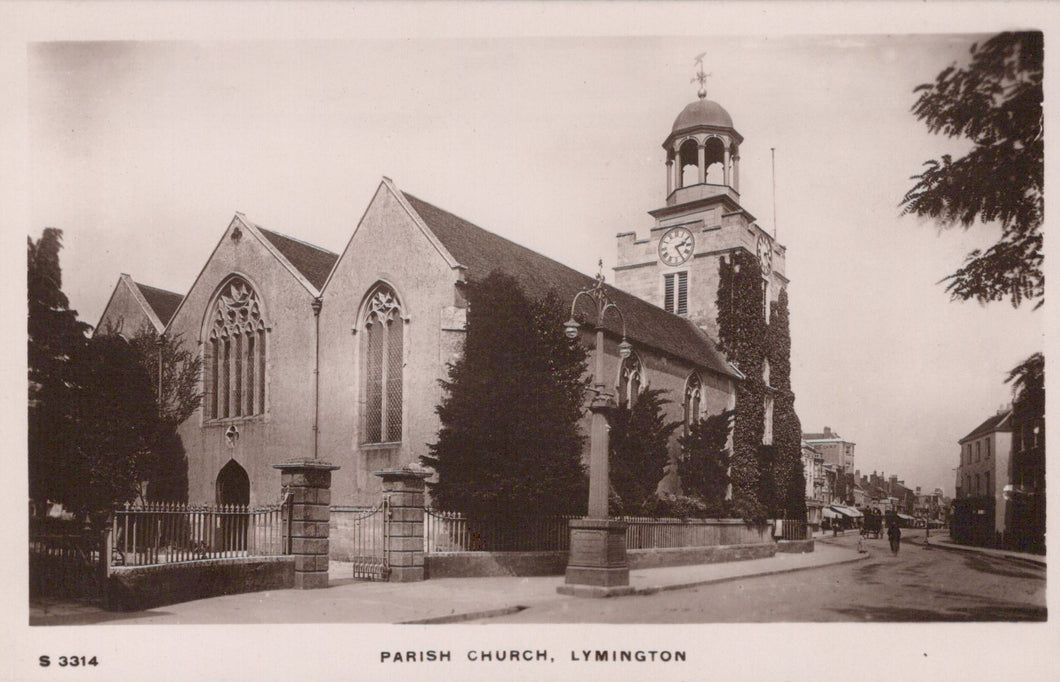 Vintage black and white photograph of a church in Lymington