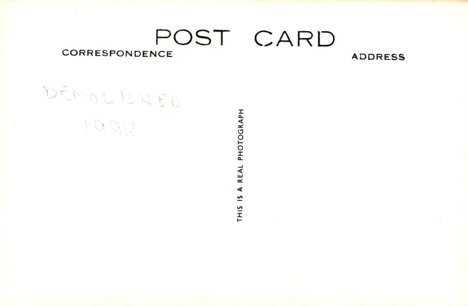 Blank postcard with text indicating it is a real photograph