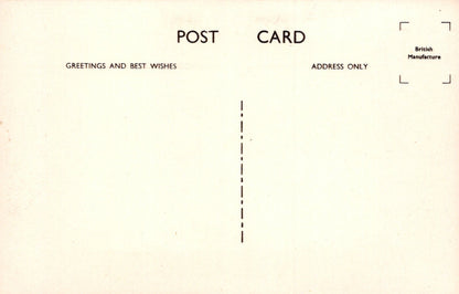 Back of a postcard with text and a dashed line