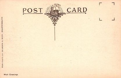 Vintage postcard with ship illustration and text on a beige background