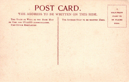 Vintage postcard with text and a stamp area on a beige background