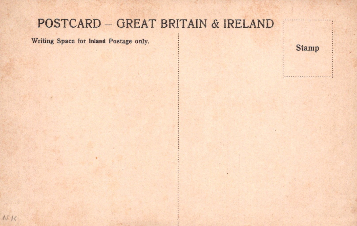 Vintage-style postcard back with text for Great Britain & Ireland, featuring a stamp area.