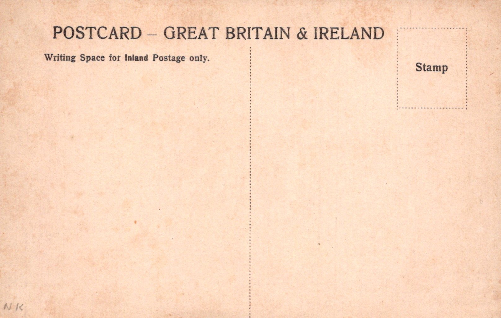 Vintage-style postcard back with text for Great Britain & Ireland, featuring a stamp area.
