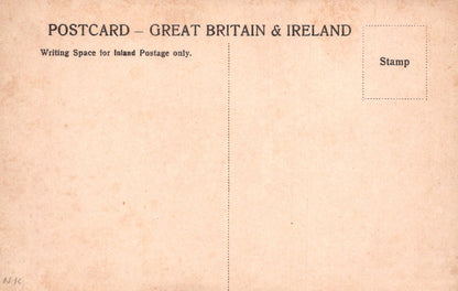 Vintage-style postcard back with text for Great Britain & Ireland, featuring a stamp area.