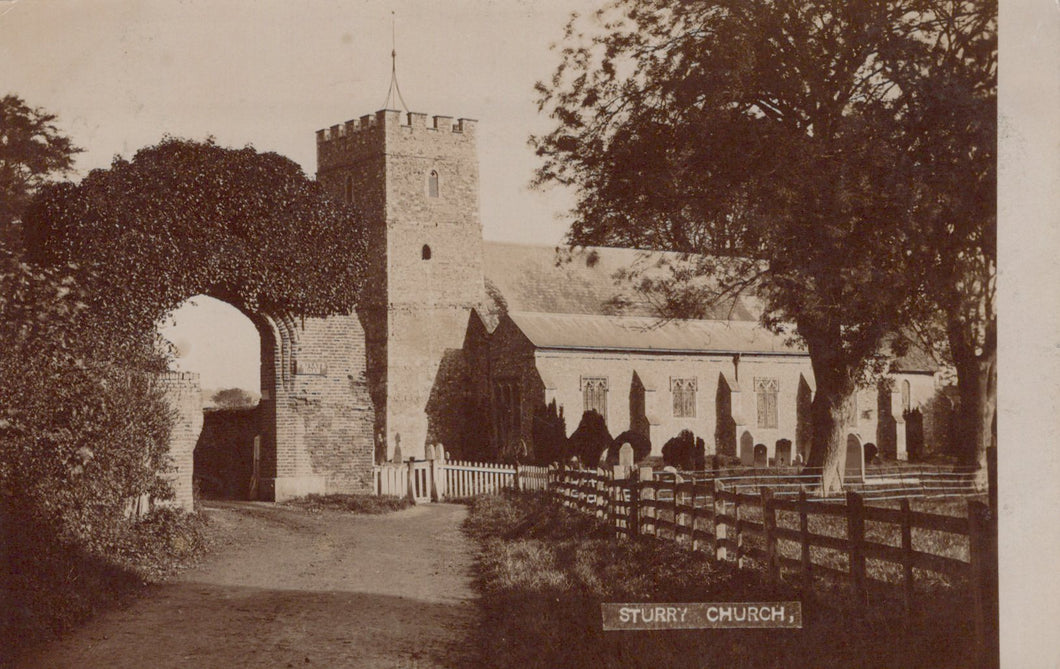 Vintage photograph of a church with an archway and trees, labeled 'St Mary's Church'.