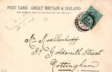 Load image into Gallery viewer, Vintage postcard with stamp and cursive writing on a beige background
