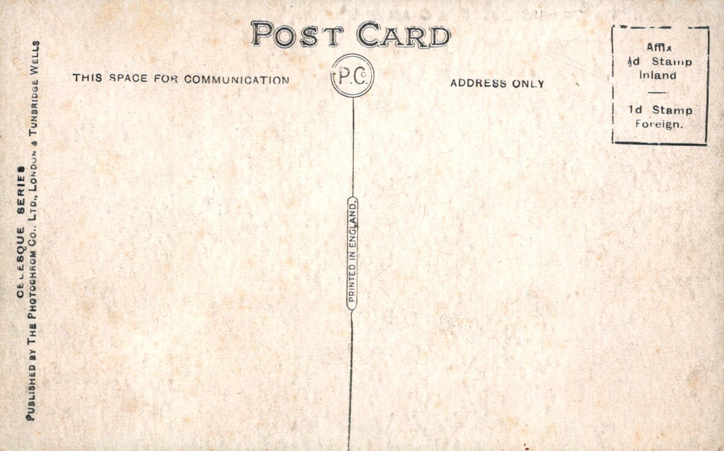 Vintage postcard with typewritten text and airmail stamp placeholder