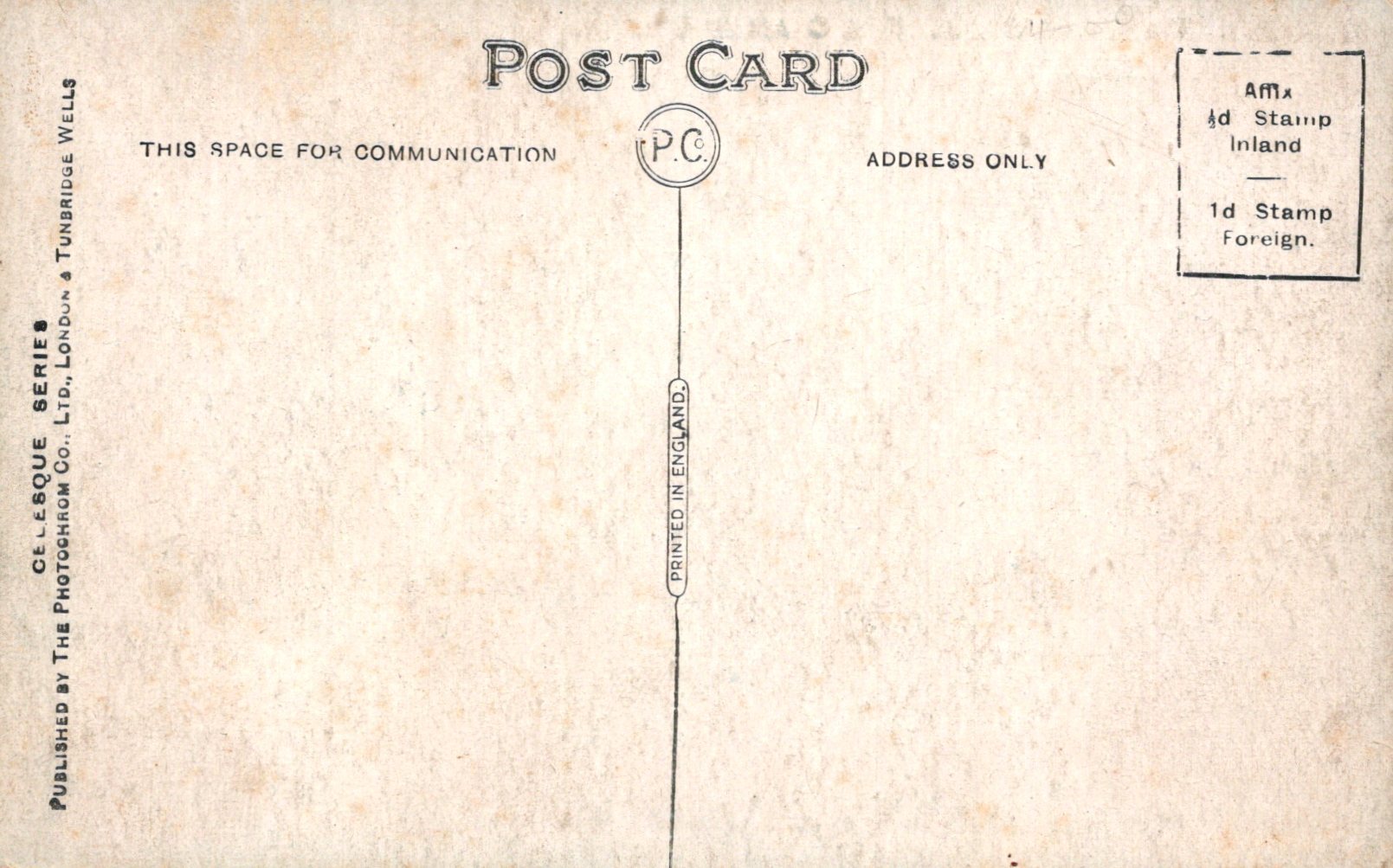 Vintage postcard with typewritten text and airmail stamp placeholder