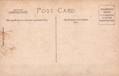 Back of a vintage postcard with text and 'British Manufacture' label.