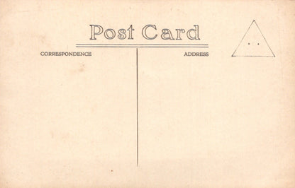 Vintage-style postcard with text and a line drawing on a beige background