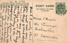Load image into Gallery viewer, Vintage postcard with handwritten text and a stamp, featuring a message and address on a beige background.
