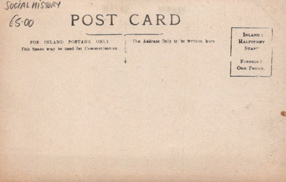 Vintage postcard with text and stamps on a beige background