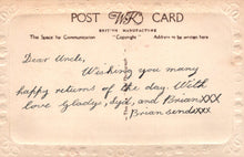 Load image into Gallery viewer, Vintage postcard with handwritten message on a beige background
