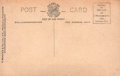 Back of a vintage postcard with branding and text