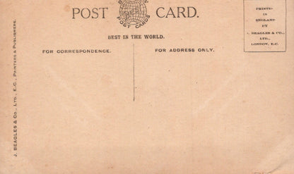 Vintage postcard with text and a logo on a beige background