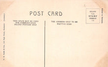 Load image into Gallery viewer, Vintage postcard with text and a stamp area on a beige background
