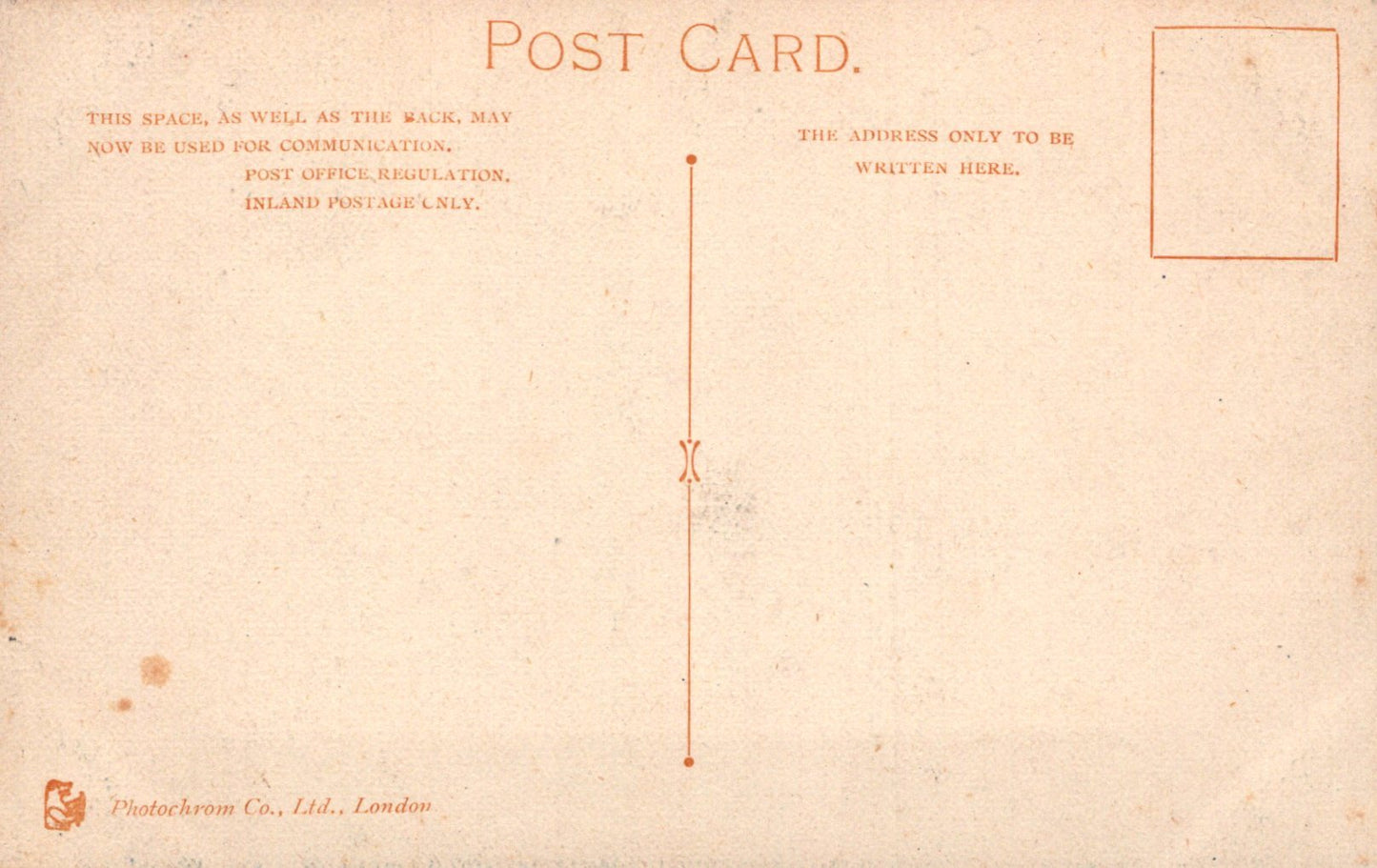 Vintage postcard with text and a line drawing on a beige background