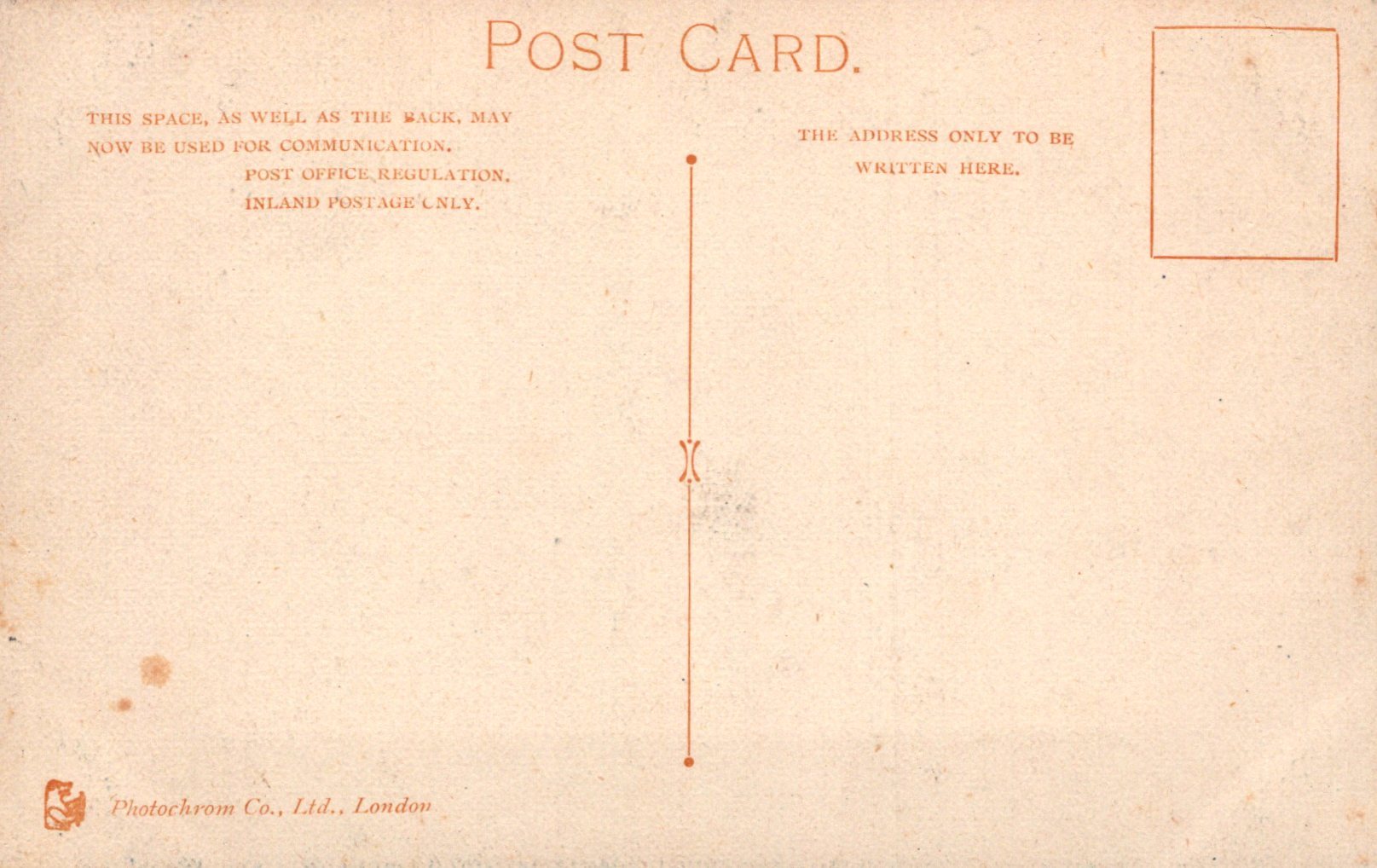 Vintage postcard with text and a line drawing on a beige background
