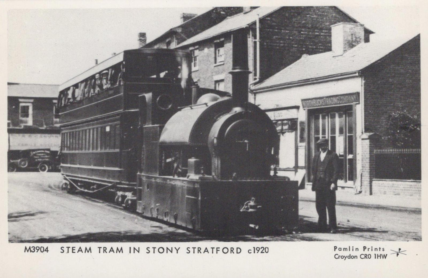 Buckinghamshire Postcard: Stony Stratford Steam Tram Locomotive c1920 XT14