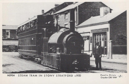 Buckinghamshire Postcard: Stony Stratford Steam Tram Locomotive c1920 XT14