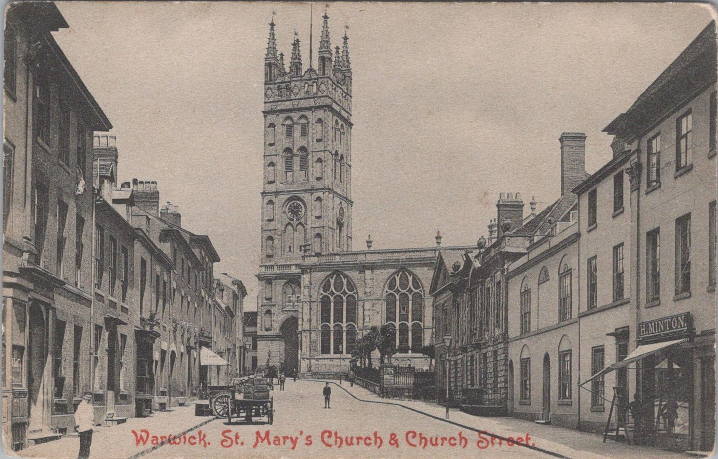 Warwickshire Postcard - Warwick, St Mary's Church and Church Street XT182