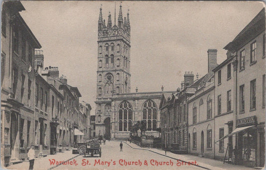 Warwickshire Postcard - Warwick, St Mary's Church and Church Street XT182