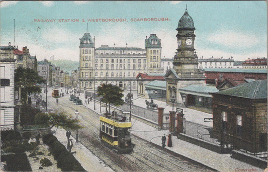 Yorkshire Postcard - Scarborough Railway Station and Westborough  XT326