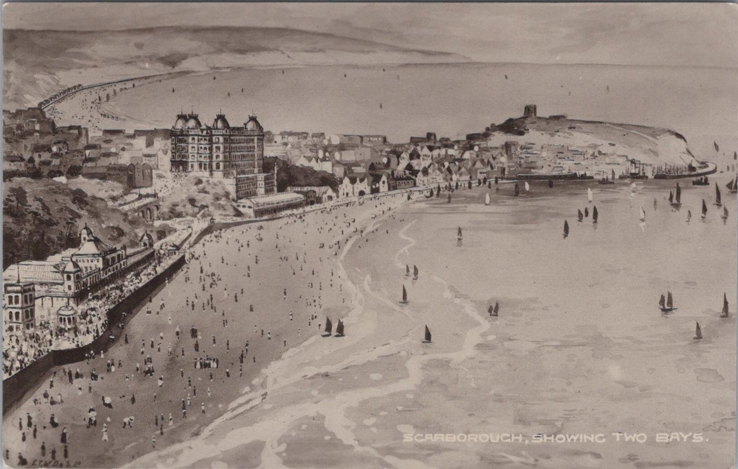 Yorkshire Postcard - Scarborough, Showing Two Bays  XT342