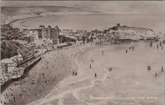Yorkshire Postcard - Scarborough, Showing Two Bays  XT342